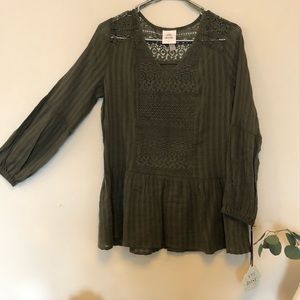 NWT Green/Olive Knox Rose Blouse 3/4 Sleeves